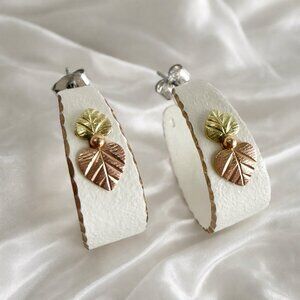Coleman CCO Black Hills Gold White Textured Leaf Hoop Earrings